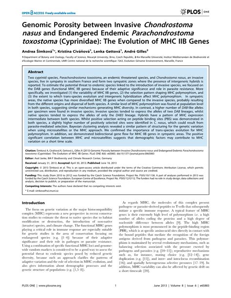 Genomic Porosity Between Invasive Chondrostoma Nasus and Endangered ...