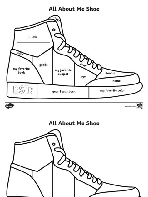 All About Me Shoe Us English Colour Draw Esl Classroom Worksheet Pdf