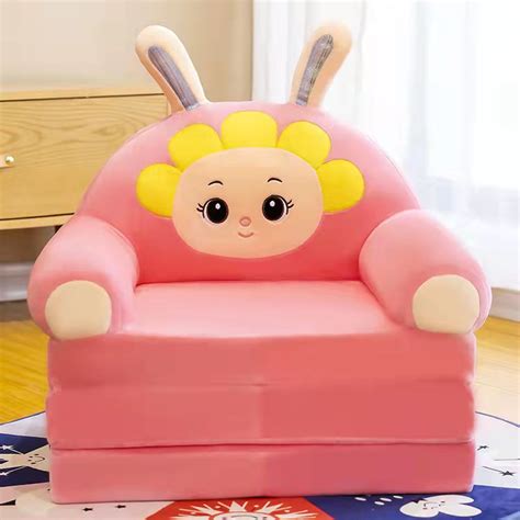 Plush Foldable Kids Sofa Backrest Armchair 2 In 1 Children Cute Cartoon