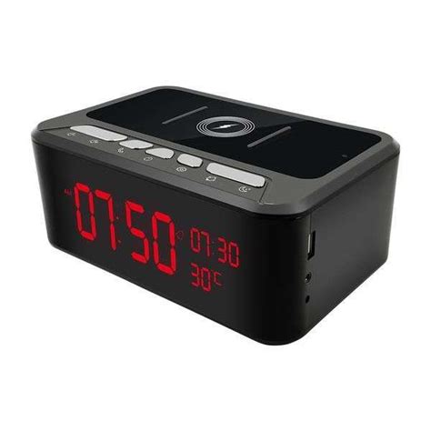 Caméra espion Wifi Chargeur induction horloge Haut parleur Bluetooth