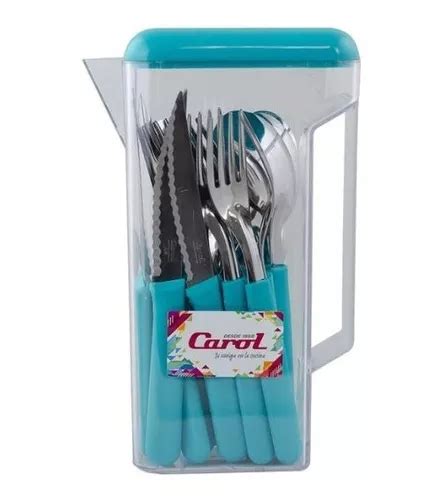 Juego Cubiertos X Pzs En Jarra Acero Inox Y Plastico Carol Mercadolibre