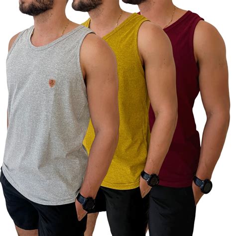 Kit 3 Camisetas Regata Masculina Premium 100 Algodão Moda Fitness