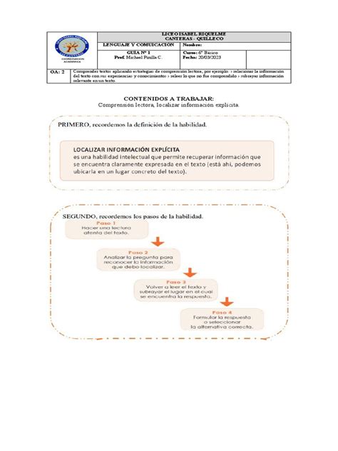 Guía 1 De Lenguaje Sexto Básico Localizar Información Pdf