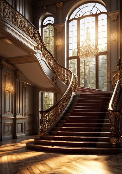 A grand staircase inside an opulent mansion by Caner Üstündağ Playground