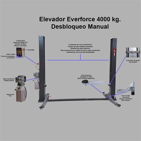 Elevador 2 Columnas Con Desbloqueo Manual 4000 Kg Everforce Everforce