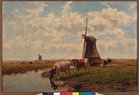 Polderlandschap Met Molens En Koeien Aan Het Water By Fedor Van Kregten