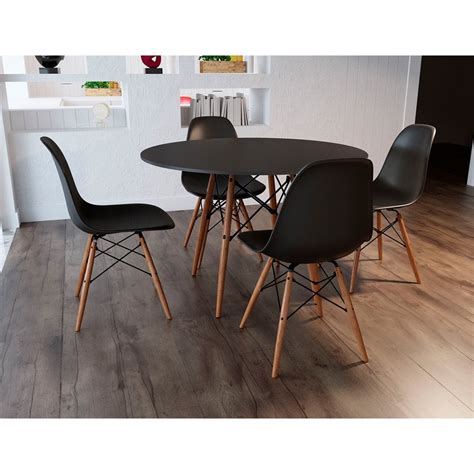 Conjunto De Mesa De Jantar Eames Eiffel Redonda Cm Tampo De Madeira