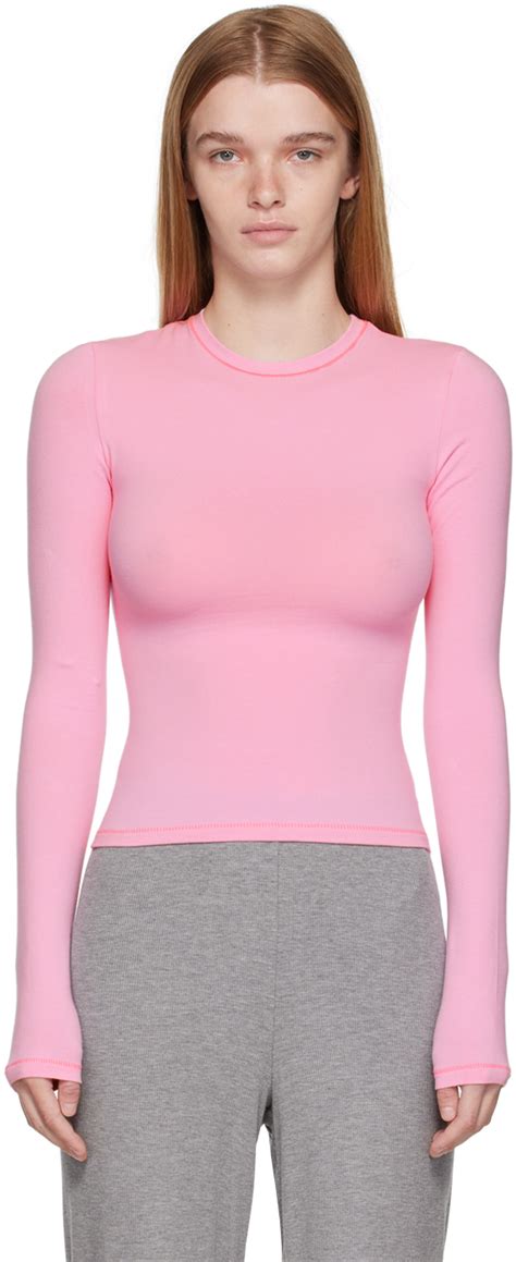 Skims Pink Crewneck Long Sleeve T Shirt Ssense