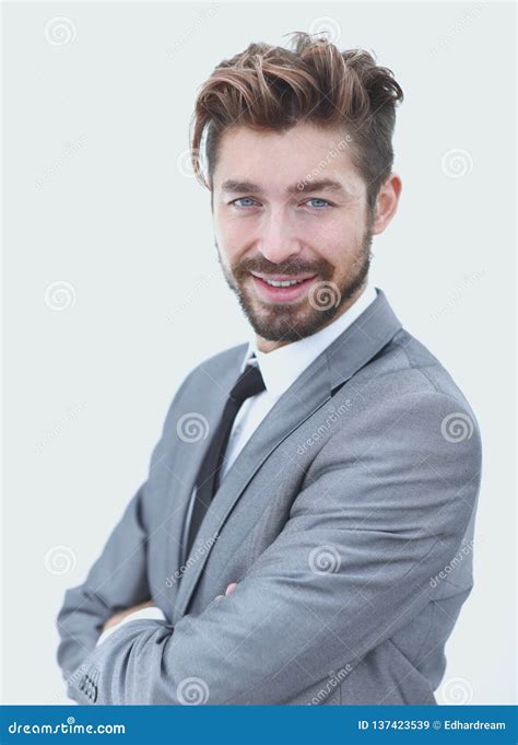 Portrait Of A Handsome Man Smiling On White Stock Image Image Of