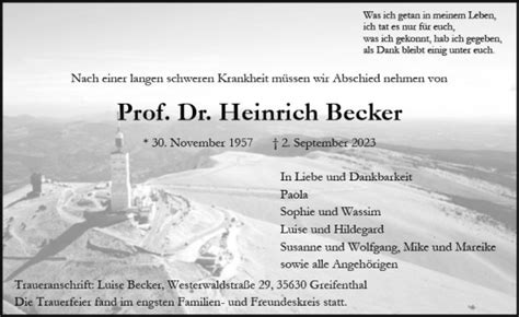 Traueranzeigen Von Heinrich Becker Vrm Trauer De