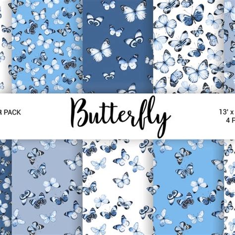 Blue Butterfly Digital Paper Watercolor Butterfly Seamless Etsy