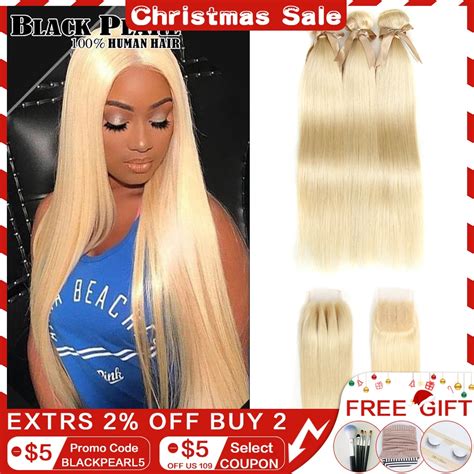 Черные жемчужные медовые светлые пряди с закрытием, бразильские Прямые ...