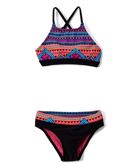 Ingear Pink And Blue Geometric Bikini Top And Bottoms Girls Zulily Geometric Bikini Top