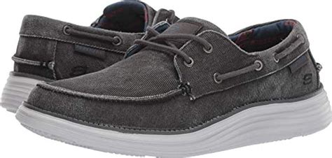 Skechers Status Lorano Moc Toe Canvas Deck Shoe Oxford In Black For