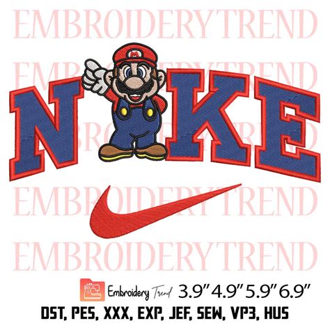 Nike Super Mario Embroidery Design Mario Cartoon Embroidery