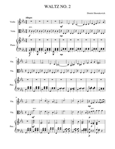 Waltz No 2 Sheet Music For Piano Violin Viola Mixed Trio