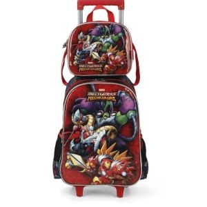 Kit Mochila De Rodinhas Lancheira Luxcel Avengers Vermelho