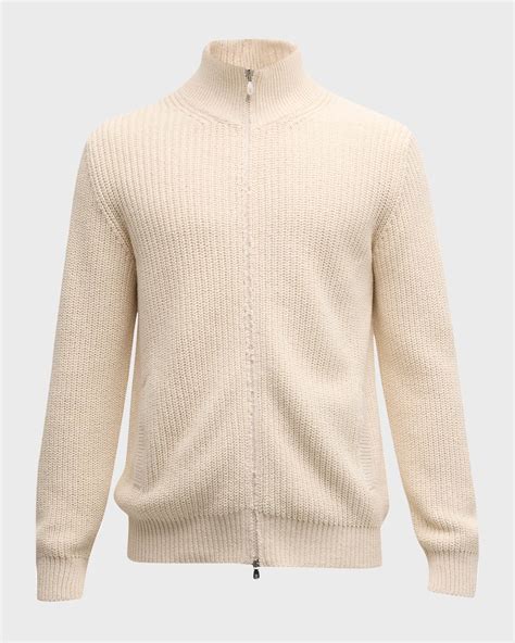 Brunello Cucinelli Mens Ribbed Full Zip Sweater Neiman Marcus