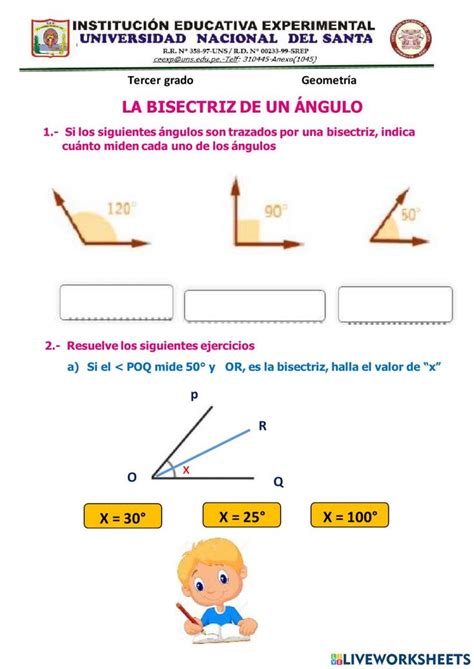 Bisectriz de un ángulo exercise Material didactico para matematicas