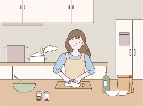 Una Mujer Est Cocinando En La Cocina Vector Premium