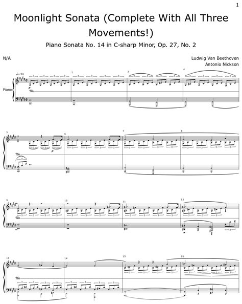 Moonlight Sonata Complete With All Three Movements Sheet Music For