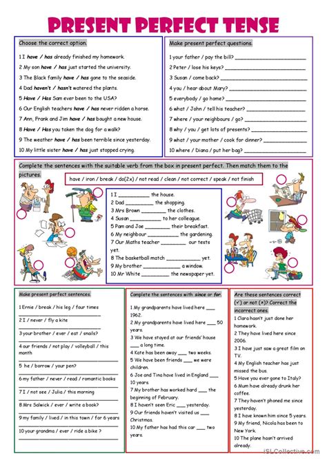 Present Perfect Tense General Gramma English Esl Worksheets Pdf Doc