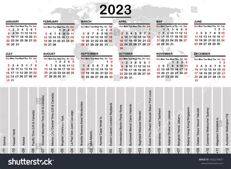 2023 Calendar World Map Time Zones Stock Vector (Royalty Free ...