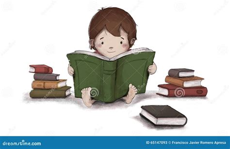 Dessin D'enfant Lisant Un Livre Se Reposant Sur Le Plancher Illustration Stock - Illustration du ...