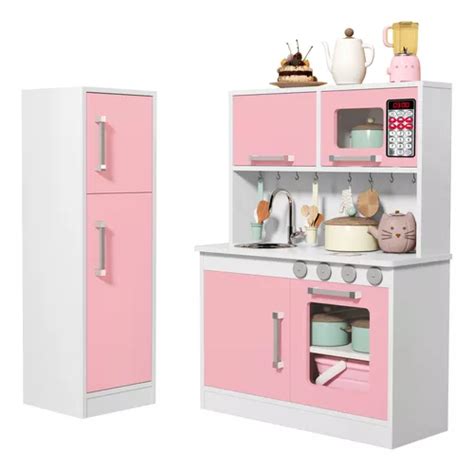 Cozinha Infantil Valentina Completa Geladeira Rosa Mdf Frete grátis