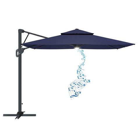 Clihome 10 Ft Patio Square Pneumatic Lever Cantilever Umbrella In Navy Blue With Bluetooth