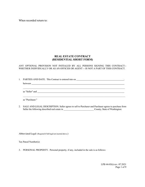 Free Washington Residential Purchase Agreement | PDF & Word