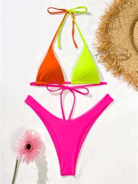 Color Block Triangle Bikini Swimsuit Shein Usa