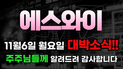 주가전망 에스와이 🔥11월6일 월요일 대박소식 터졌다 주주님들께 이 소식 알려드려서 정말 감사합니다 Youtube