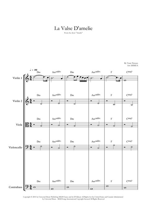 La Valse D Amelie Arr Smmus Sheet Music Yann Tiersen String Ensemble