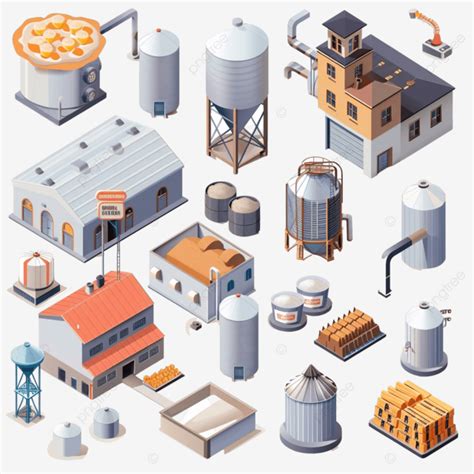 Dairy Factory Isometric Set Technology Food Plant Png Transparent