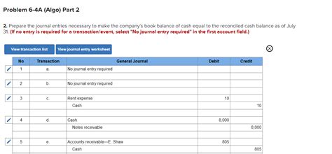 Solved Problem 6 4A Algo Preparing A Bank Reconciliation Chegg