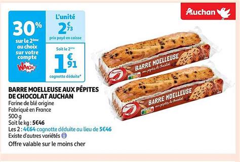 Promo Barre Moelleuse Aux Pépites De Chocolat Auchan chez Auchan Drive