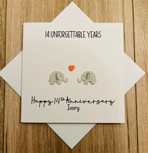 14th Ivory Wedding Anniversary Card Cute Elephant Etsy