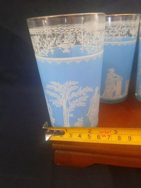 Jeanette Glass Blue Hellenic Jasperware Tumblers Jeanette Blue