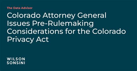 Colorado Attorney General Issues Pre Rulemaking Considerations For The