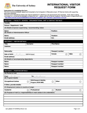 International Visitor Request Form The University Of Sydney Sydney