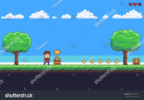 Pixel Art Game Scene Ground Grass Stock Vector (Royalty Free) 601423187 | Shutterstock