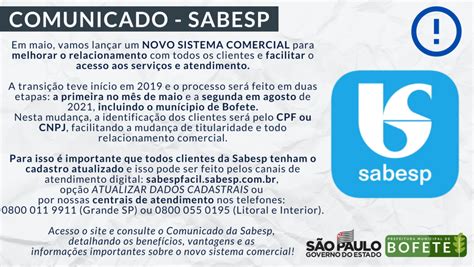 Notícia Comunicado SABESP Novo sistema comercial Prefeitura