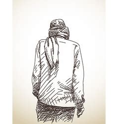 Sketch Walking Man From Back Hand Drawn Royalty Free Vector