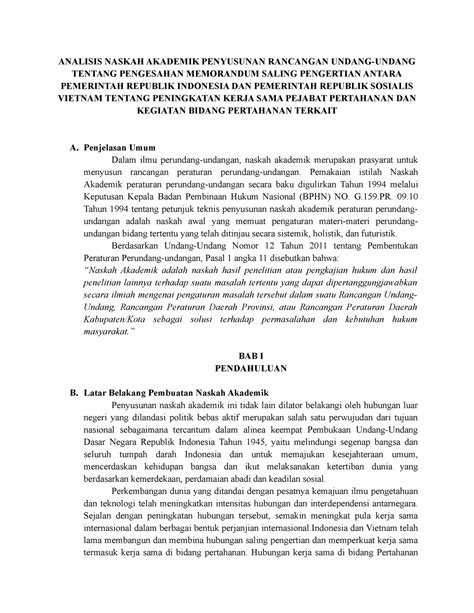 Analisis Naskah Akademik Penyusunan Rancangan Undang Undang Analisis