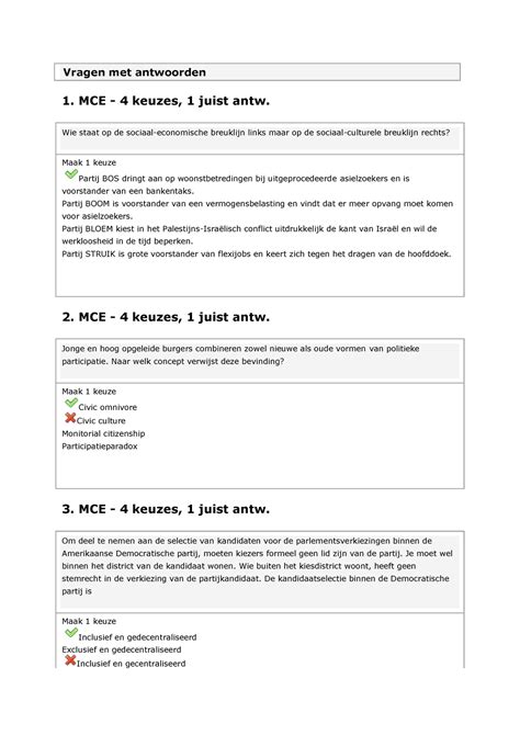 Tussentijdse Toets Politicologie Vragen Met Antwoorden Mce