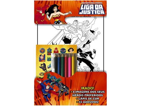 Livro Para Colorir Liga Da Justiça Com Adesivos E Lápis De Cor Livros