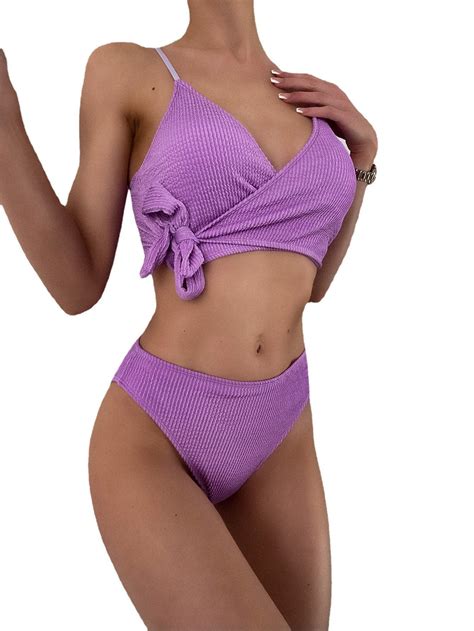 New Solid Color High Waist Bikini Sexy Swimsuit China Large Size