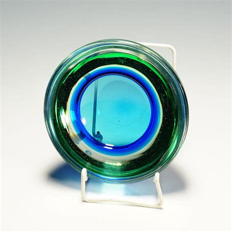 Archimede Seguso Geode Bowl In Green And Blue Murano Italy Ca 1950s