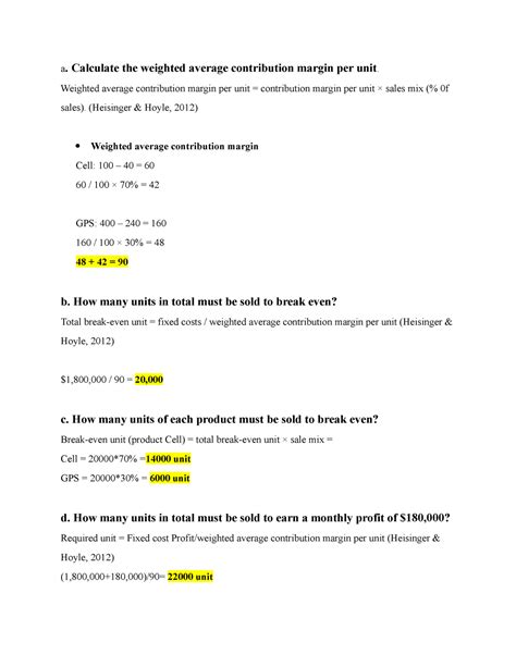 Bus 3304 Unit 4 Accounting Assignment A Calculate The Weighted